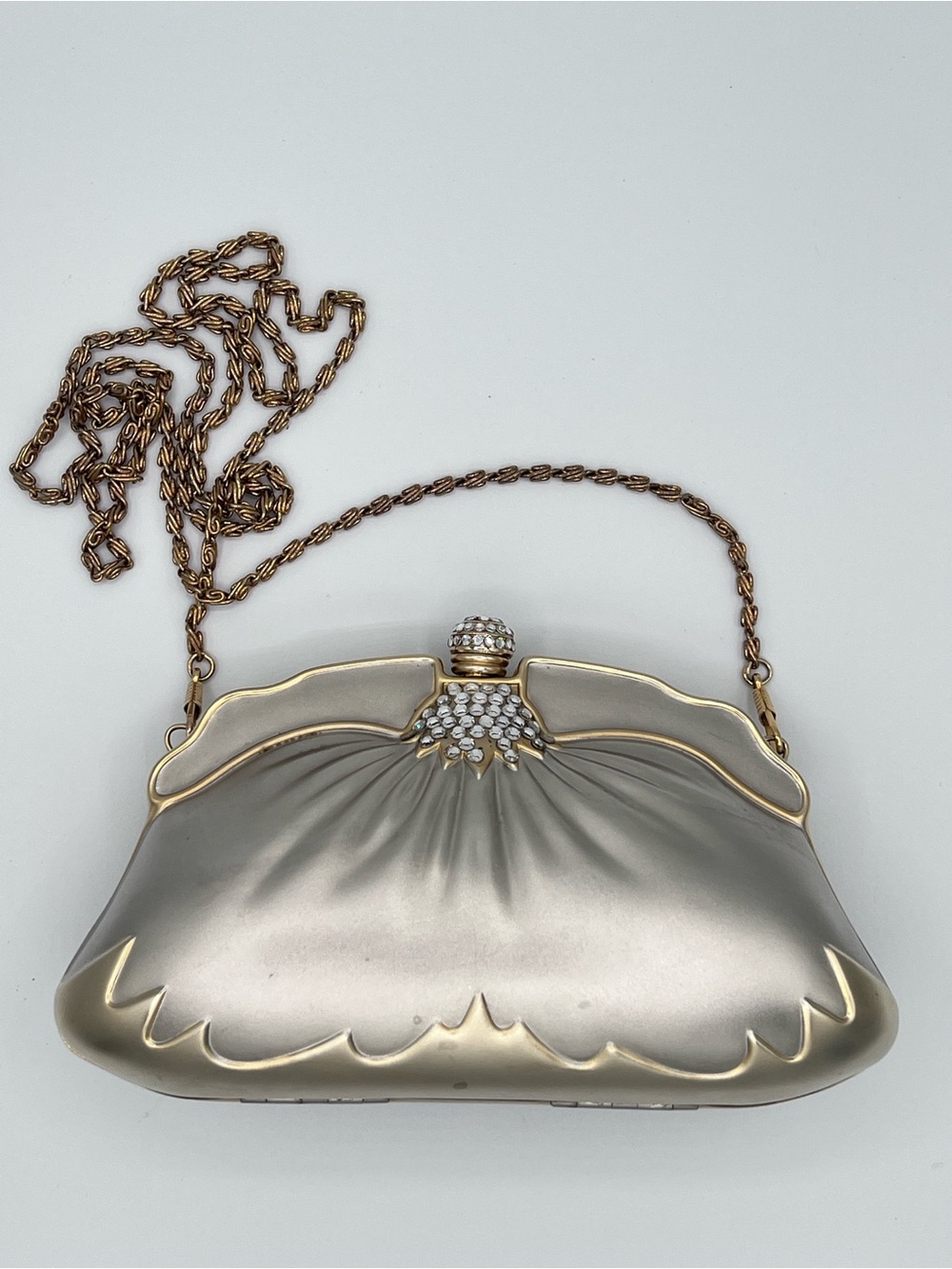 Vintage 90s Harmony Italian 2 Tone Gold Silver Chain Strap Clamshell Evening Bag